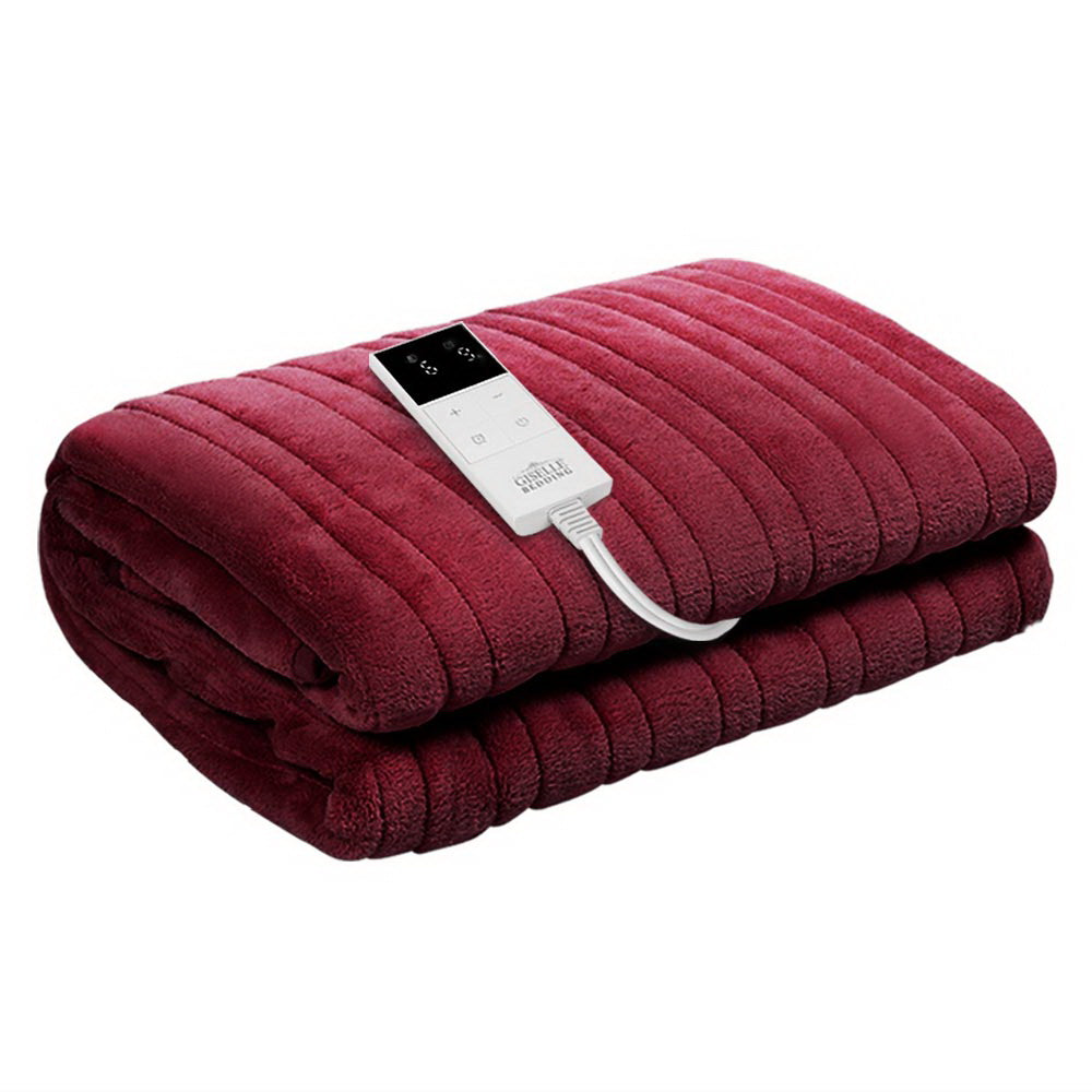 Giselle Electric Throw Rug Heated Blanket Fleece Red Giselle Bedding