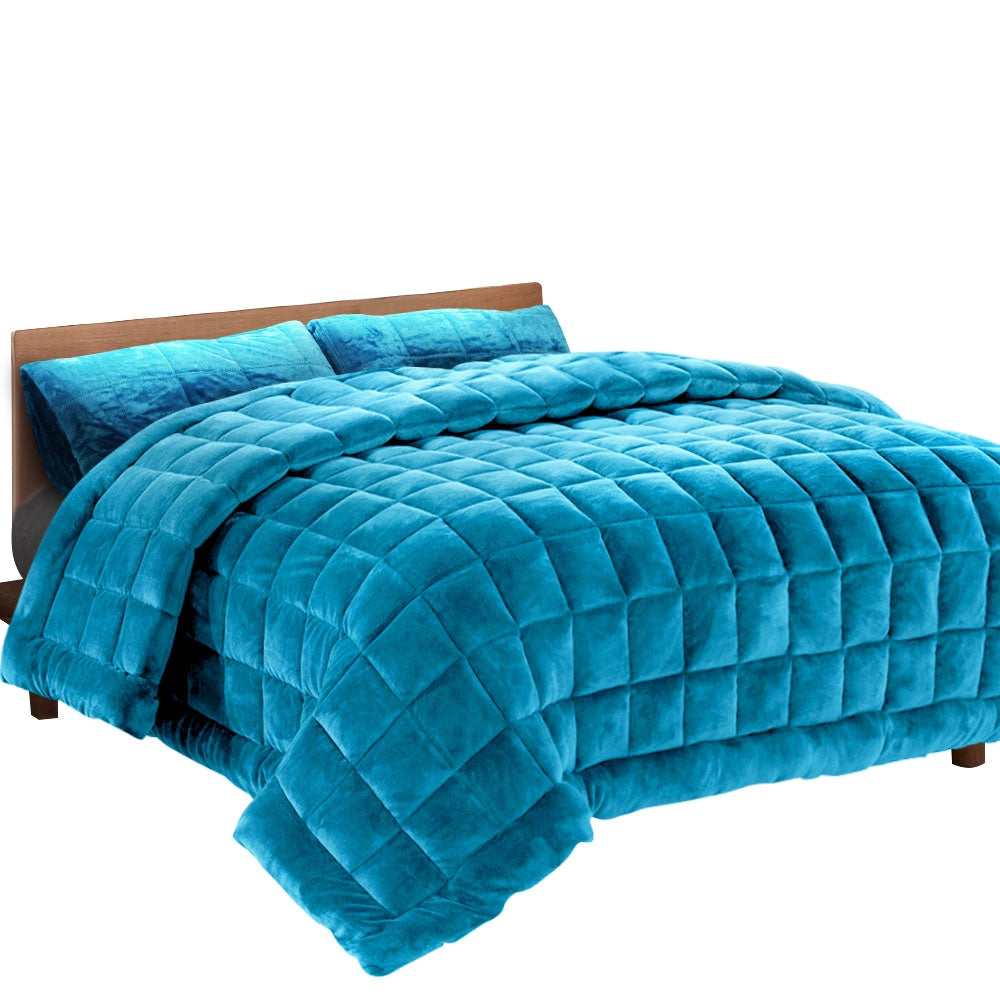 Faux Mink Quilt Comforter Winter Weight Throw Blanket Teal Super King - Giselle Bedding