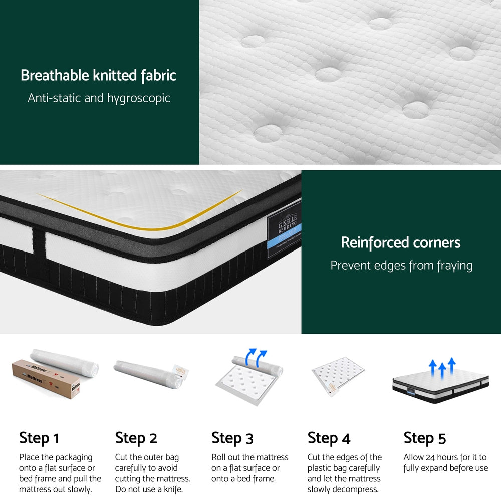 
                  
                    Giselle Bedding 30cm Mattress Medium Firm Euro Top Pocket Spring Hybrid Mattresses King
                  
                