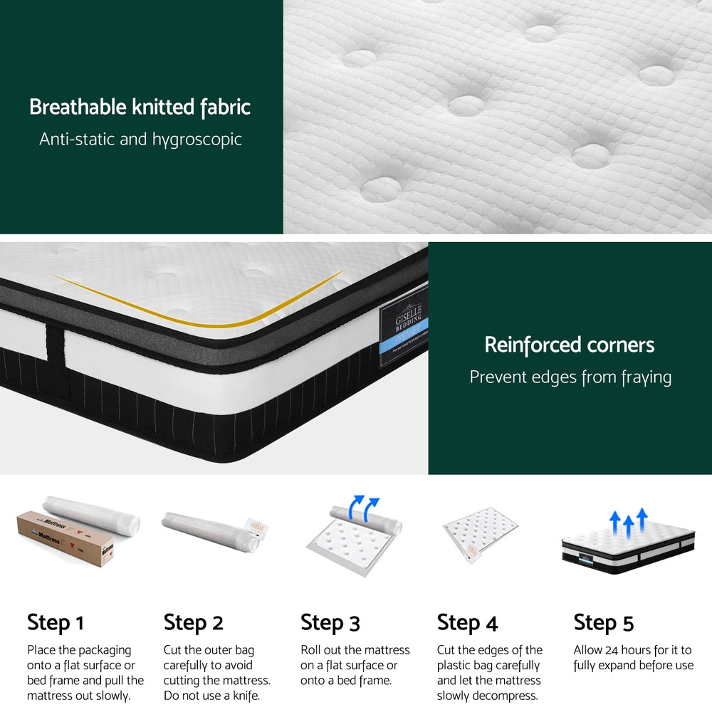 
                  
                    Giselle Bedding 30cm Mattress Medium Firm Euro Top Pocket Spring Hybrid Mattresses King Single
                  
                