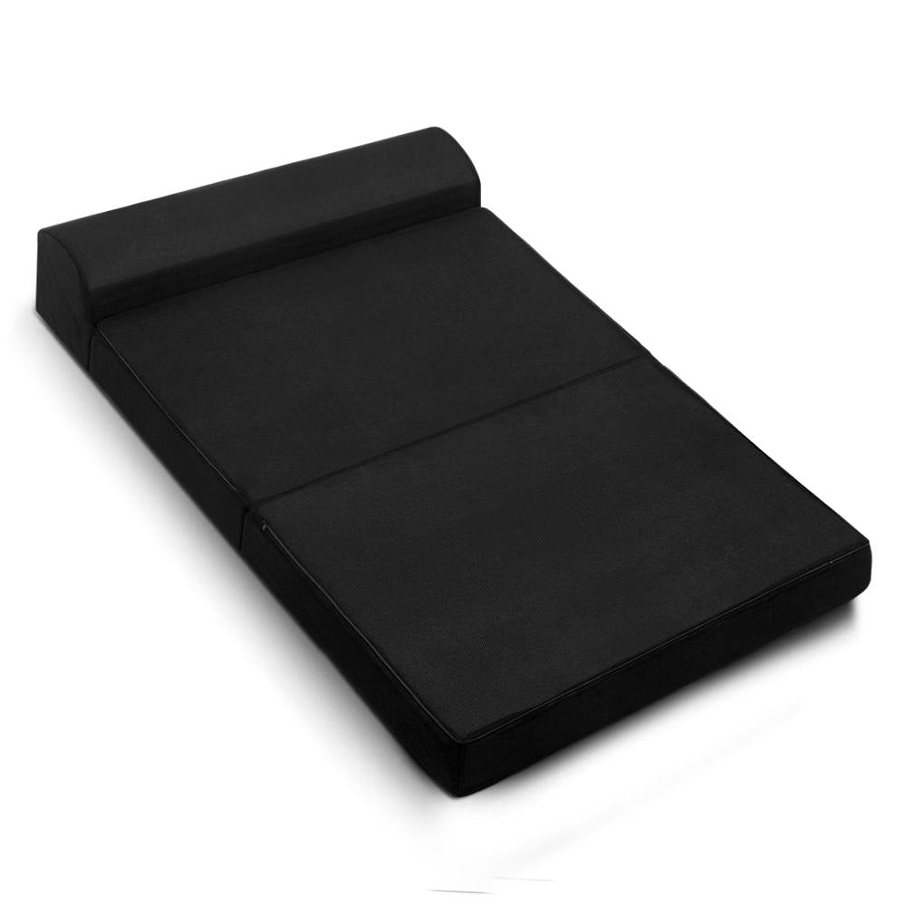Folding Foam Mattress Portable Double Sofa Bed Mat Air Mesh Fabric Black - Giselle Bedding