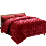 Faux Mink Quilt Comforter Winter Throw Blanket Burgundy King - Giselle Bedding