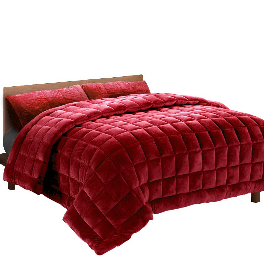 Faux Mink Quilt Comforter Throw Blanket Winter Burgundy Queen - Giselle Bedding