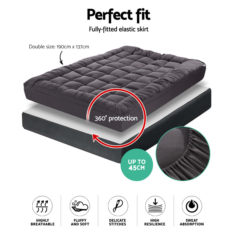 
                  
                    Double Mattress Topper Pillowtop 1000GSM Charcoal Microfibre Bamboo Fibre Filling Protector - Giselle Bedding
                  
                