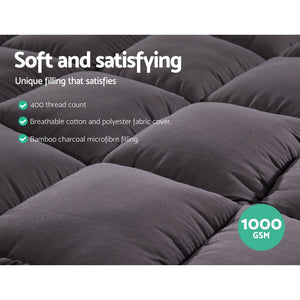 
                  
                    Queen Mattress Topper Pillowtop 1000GSM Charcoal Microfibre Bamboo Fibre Filling Protector - Giselle Bedding
                  
                